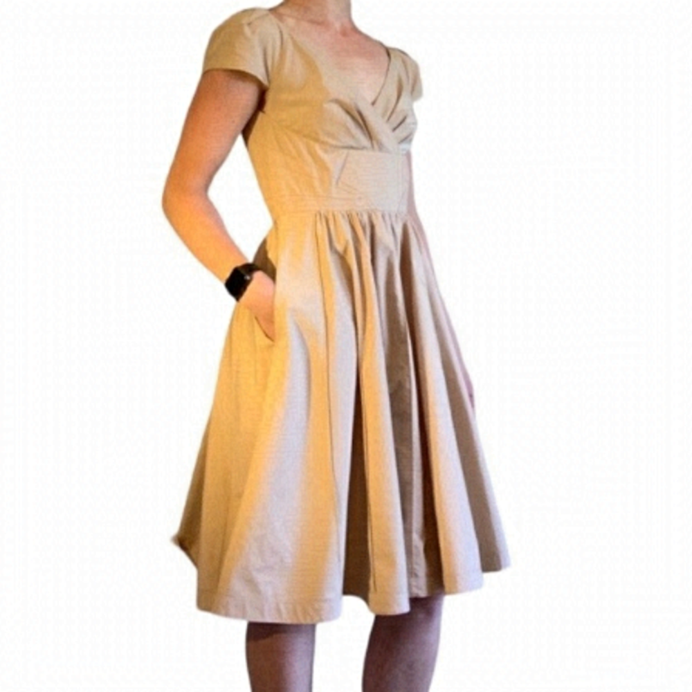 Pink Tartan V Neck Pleated Midi Dress Size 0